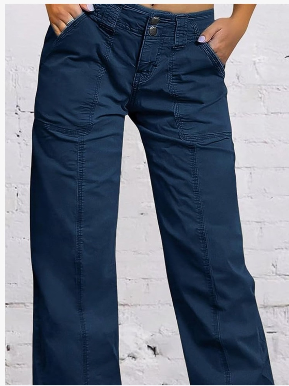 Flamingals Mid Rise Straight Leg Solid Seam Front Flap Pocket Pants Navy Med NWT - Picture 3 of 7